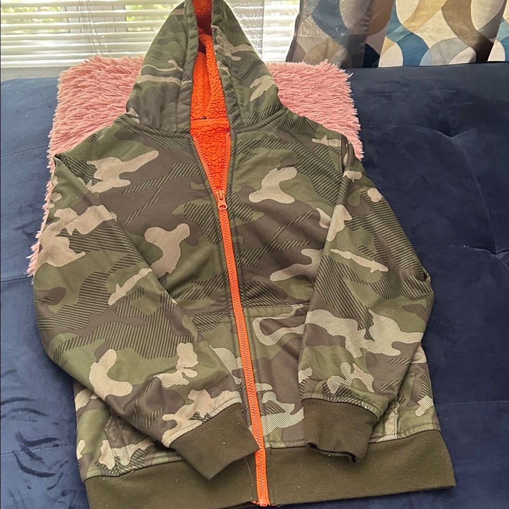 Camouflage Kids Hoodie with Orange Lining